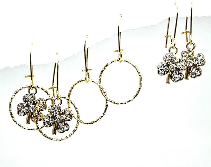 St Patrick's Day Gold  earrings, gold St Pats earrings, 4 leaf clover Gold earrings, interchangeable St Pats Mini earrings, lucky charm