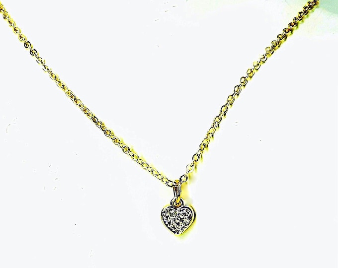 Gold charm necklace, gold heart necklace, gold tiny charm necklace, tiny gold necklace, gold half moon necklace