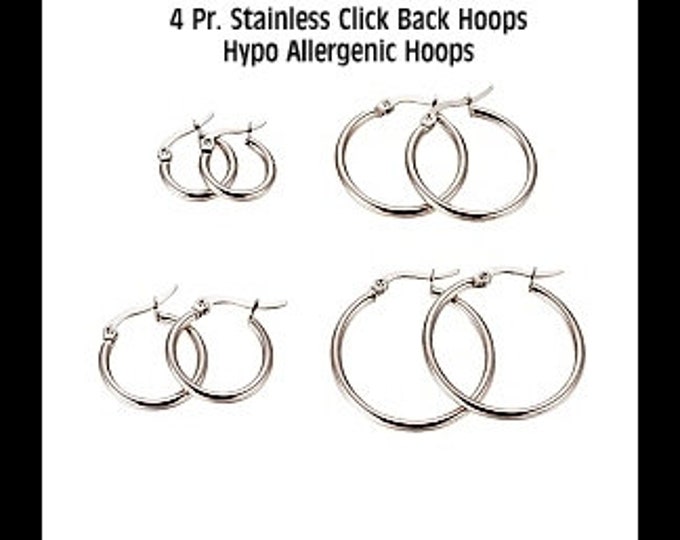 Stainless Steel Hoop Set, Set of 4 Stainless Steel Hoops, Hypoallergenic hoop Set of 4