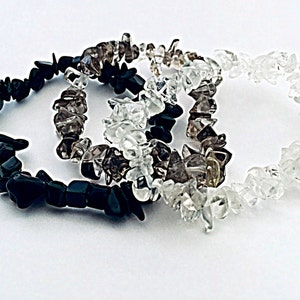 Edelstein Armband Set, Stretch Armbänder, Onyx Smokey Topaz und Kristall Armband Set, 3er Set