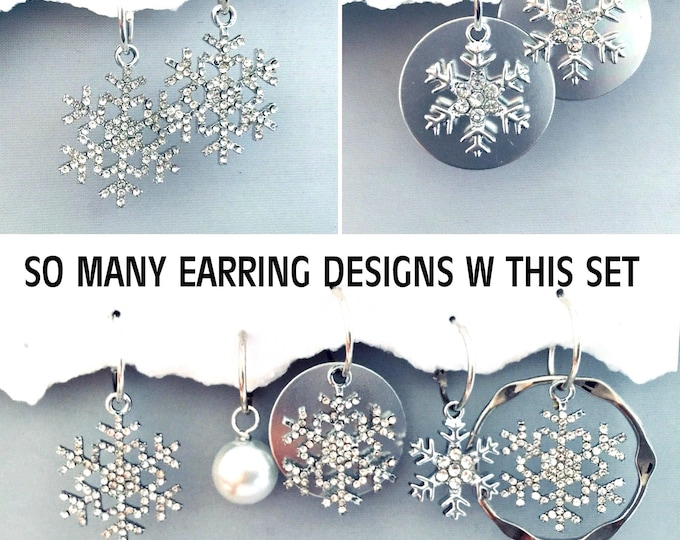 Snowflake Earring, Christmas Earring, Sparkle earring, Christmas earring set, Silver snowflake Earring, interchangeable, pearl earring