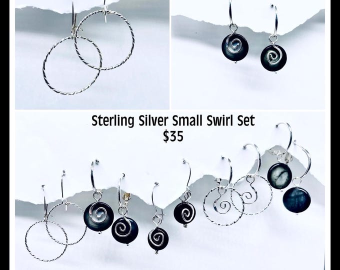 Sterling Silver Swirl Earring Set, Interchangeable Silver Earring, Silver Earrings, Small Silver Earrings, Artistic silver Earrings,