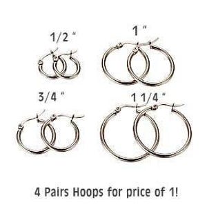 Stainless Steel Hoop Set: Hypoallergenic Stainless hoops 4 pair included