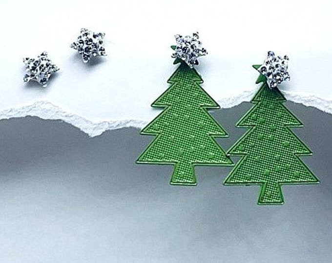 sterling silver star studs set with Christmas Tree, Star Stud Earrings, Stud earrings, Sparkle stud earrings, girls stud earrings