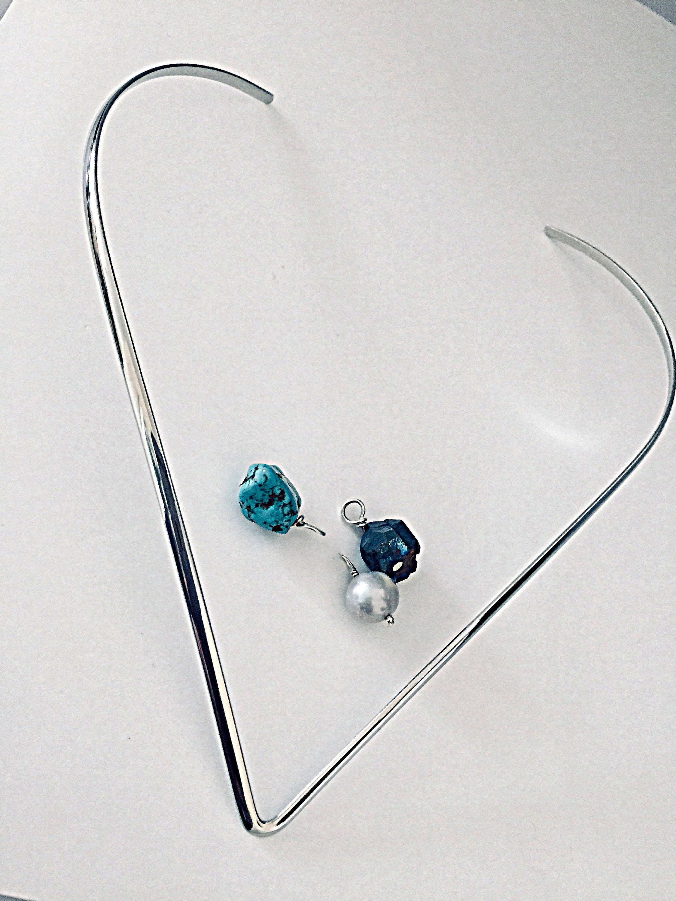 Gemstone Necklace, Interchangeable Turquoise Pearl necklace, Collar