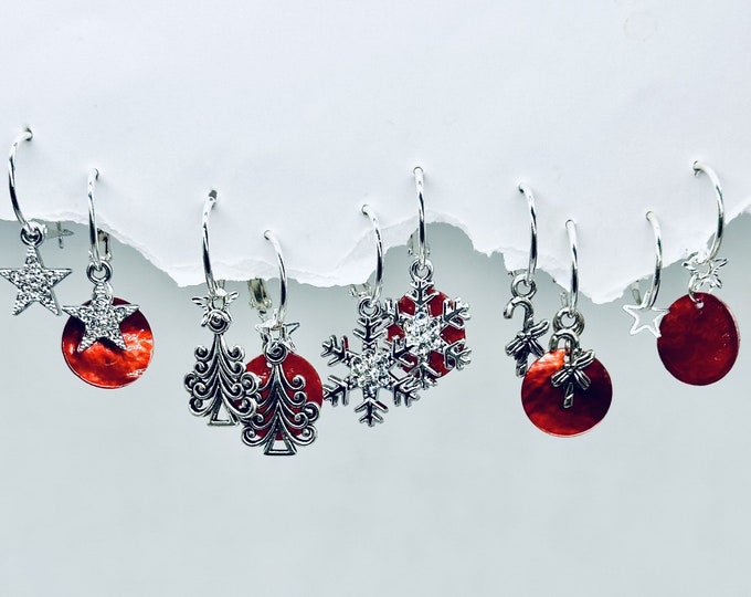 Small Christmas Earring, Small Sparkle Christmas Earring, Red & silver Christmas Earring, Interchangeable Christmas Earring, Christmas set