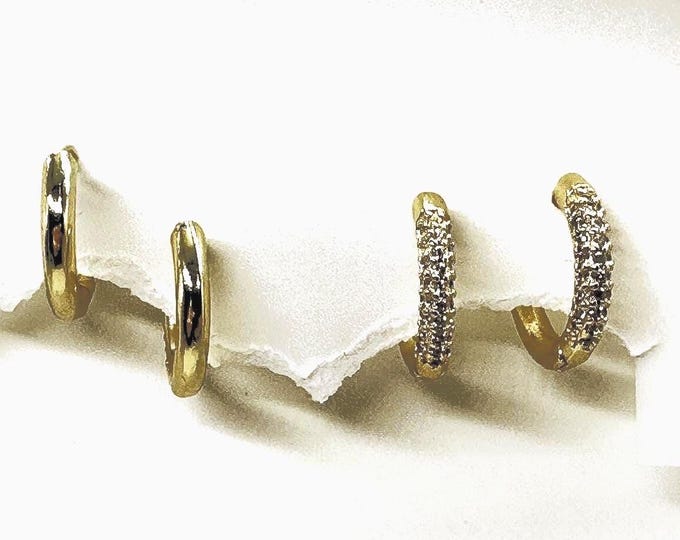 Reversible Huggie Hoops: Pave Gold & Silver Mini Earrings