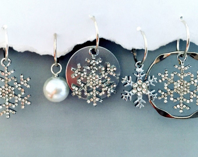 Winter Snowflake Earrings, Christmas Earrings, Silver snowflake Earrings, Interchangeable, charm hoops , snowflake charms