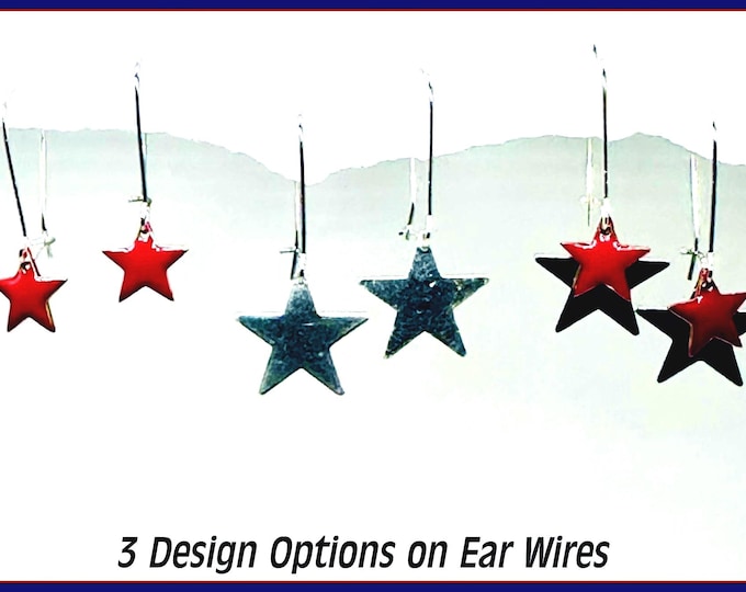 Silver Star Patriotic Earrings: red silver star earrings