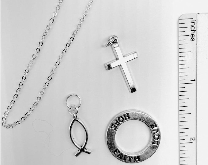 Faith Necklace, Faith Necklace Set, Christian Necklace, Cross Necklace, Faith hope love necklace, Religious necklace set
