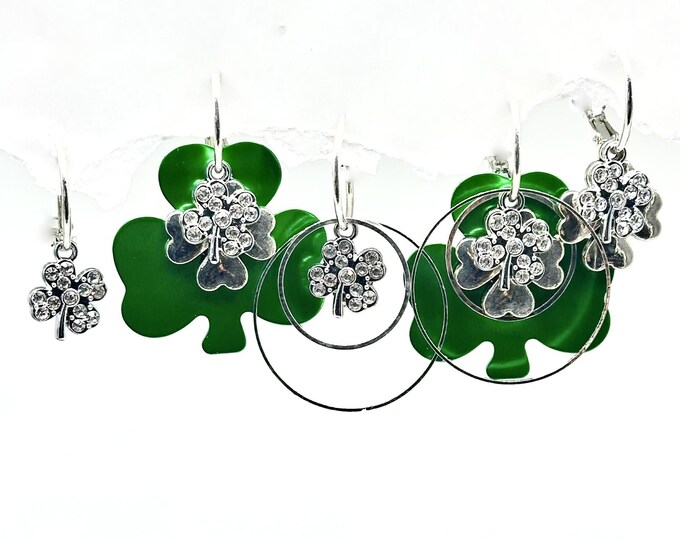 St Pats Earring Large, St Patricks Day earrings, Green Clover Earrings, ST Pats Day earring Set, Interchangeable St Pats earrings,