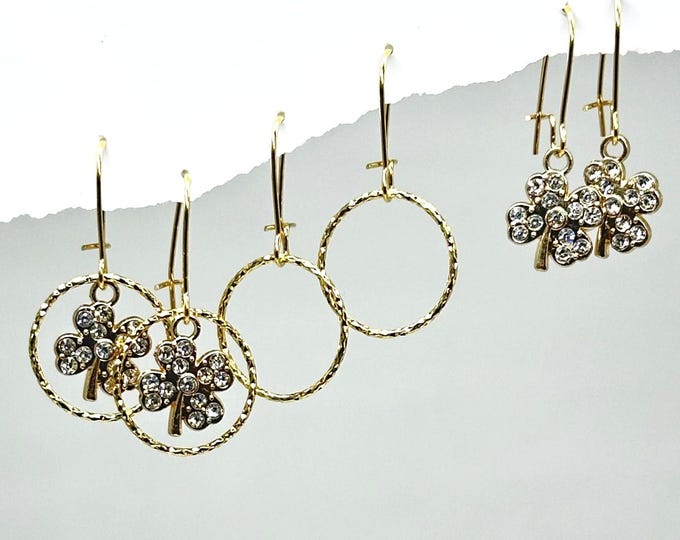 St Patrick's Day Gold  earrings, gold St Pats earrings, 4 leaf clover Gold earrings, interchangeable St Pats Mini earrings, lucky charm