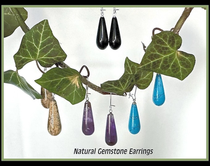 Gemstone Dangle and drop Earrings, natural gemstone Earrings, Jasper Onyx Amethyst Turquoise Earrings, Teardrop Earrings