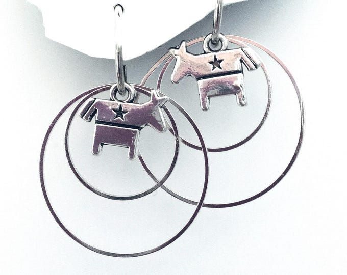 Democrat Earrings, Patriotic donkey earrings Interchangeable Democrat earrings,, Donkey Earrings