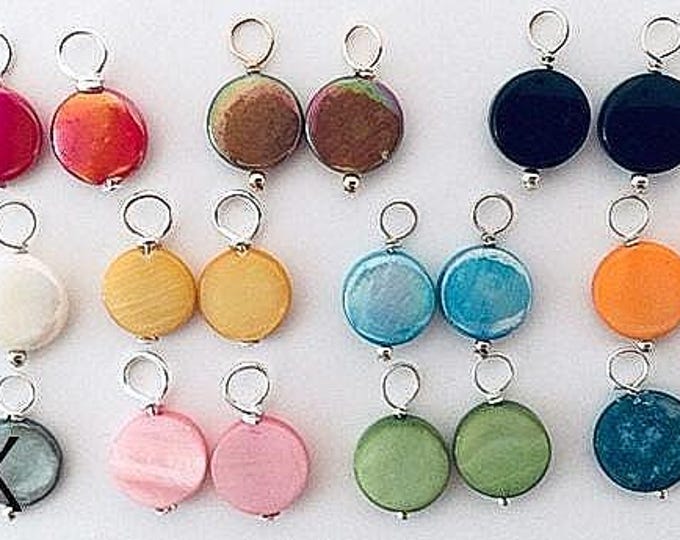 Shell Charms, Small Coin Beach shell charms, hoop earrings, charm earrings