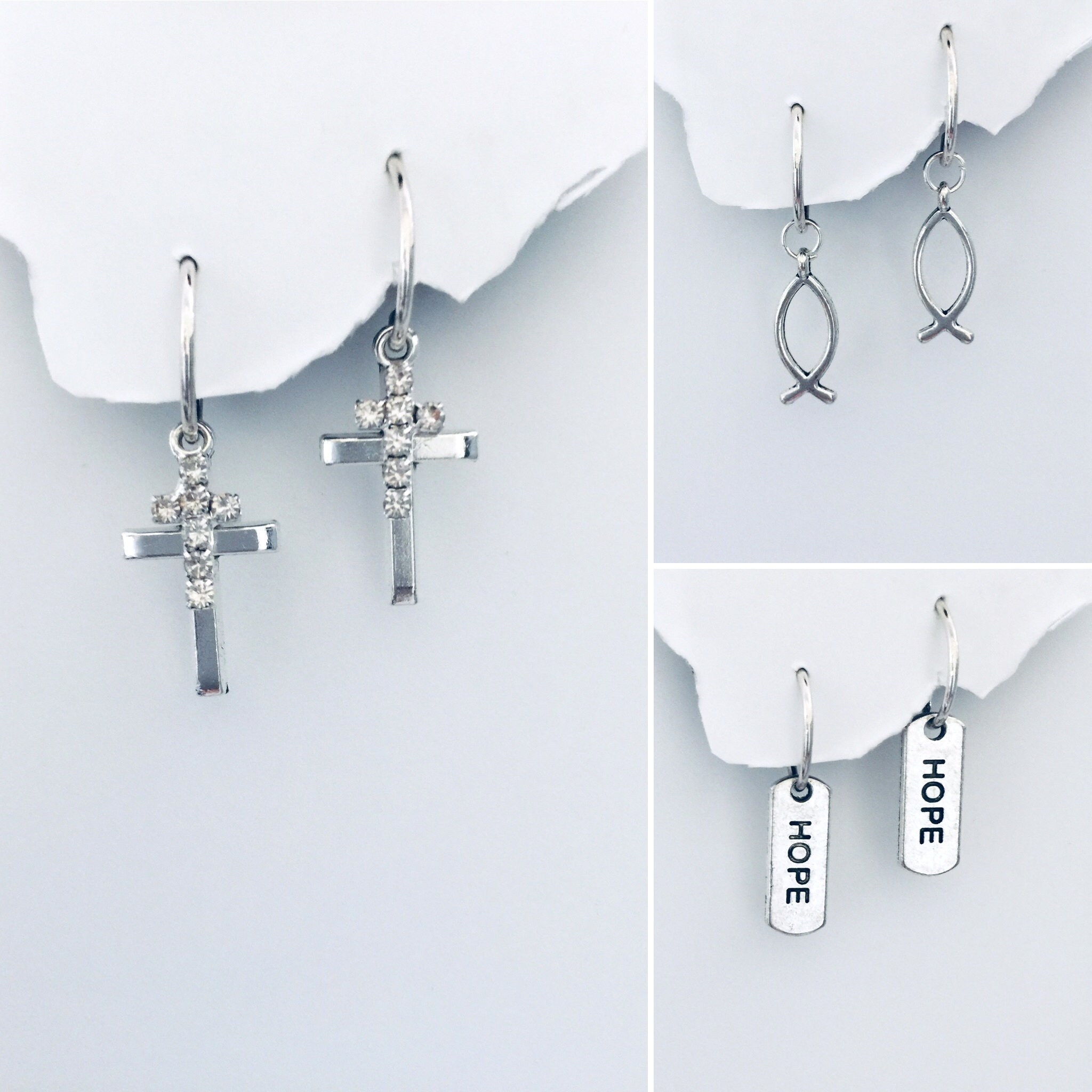 Faith Earring Set Crosses, fish and hope interchange for various