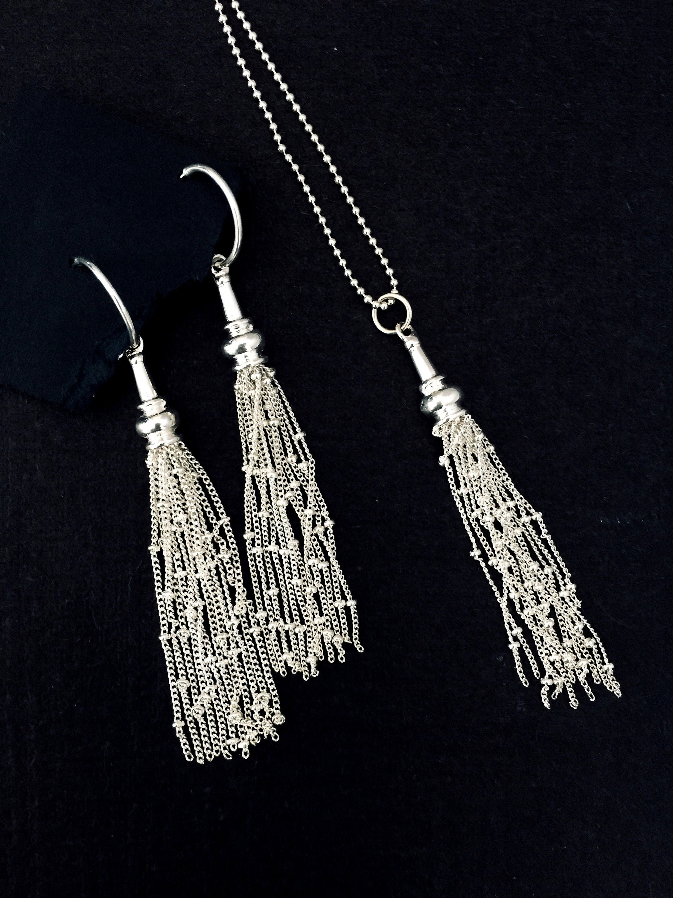 Tassel Earring and Necklace Set Interchangeable Tassel Earrings and