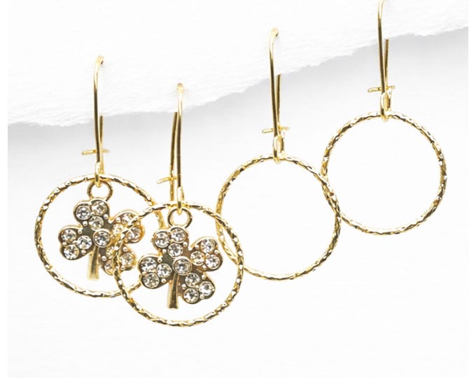 18k Gold Overlay Shamrock Earrings – Interchangeable Hoops & Charms, Layerable St. Patrick’s Day Jewelry