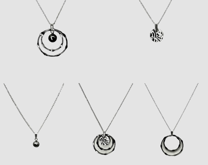 Hammered Silver Interchangeable Necklace: Handmade Circle  Pearl Pendant necklace