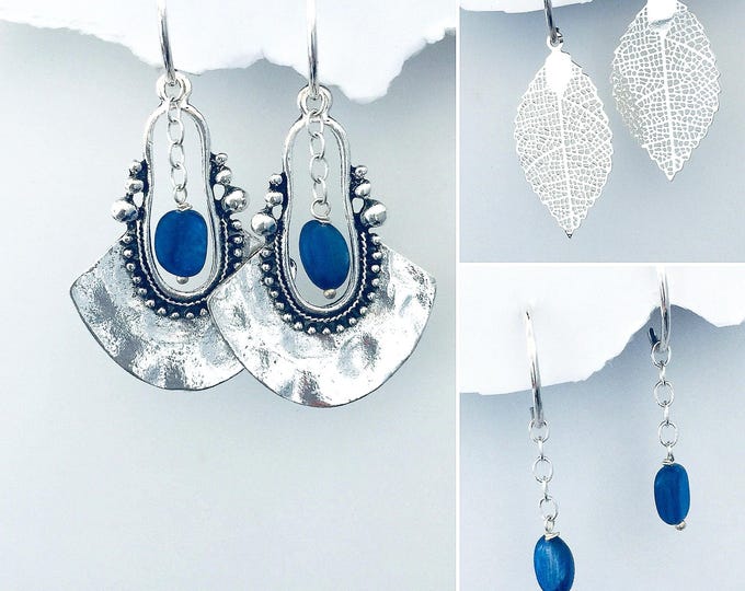 Boho Bold Dangle Earrings Set, Interchangeable Dangle silver earrings, Silver Dangle Earrings, Long dangle earrings
