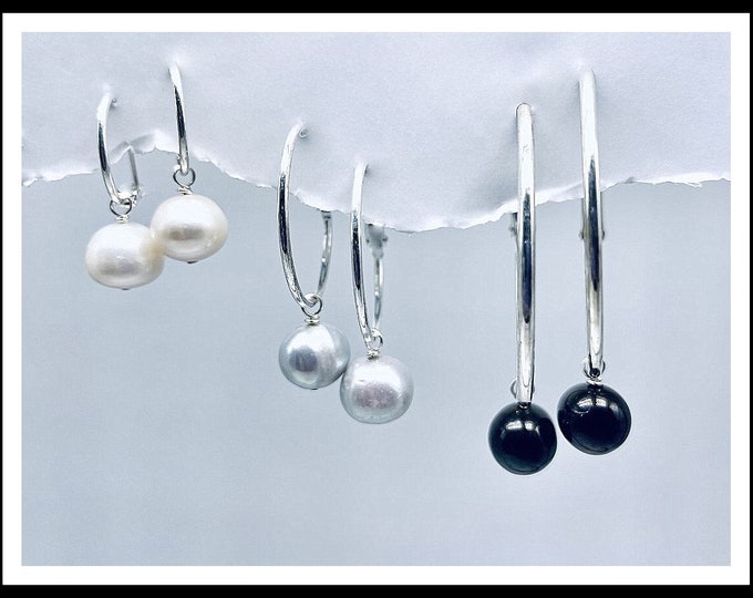 Pearl Earrings, Pearl Earring Set, white black gray Pearl Earring Set, White Gray and Black Pearl Earrings, Interchangeable Pearl Earrings