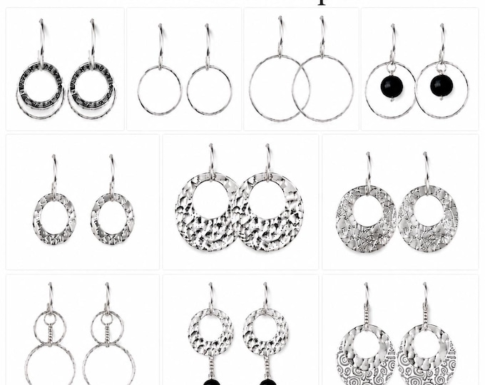 Hammered Silver Dangle Earring Set, Interchangeable Design