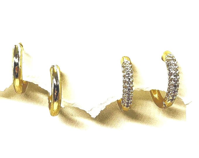 Reversible Huggie Hoops: Pave Gold & Silver Mini Earrings