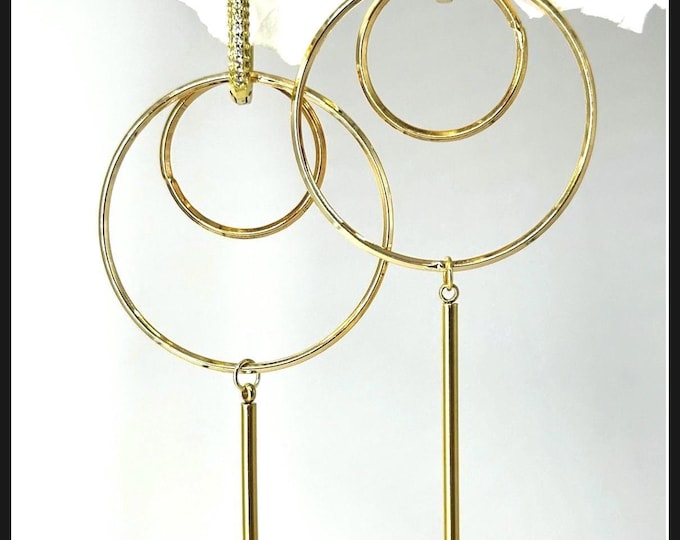 Interchangeable Gold Circle Dangle Earrings: 18K Overlay Set