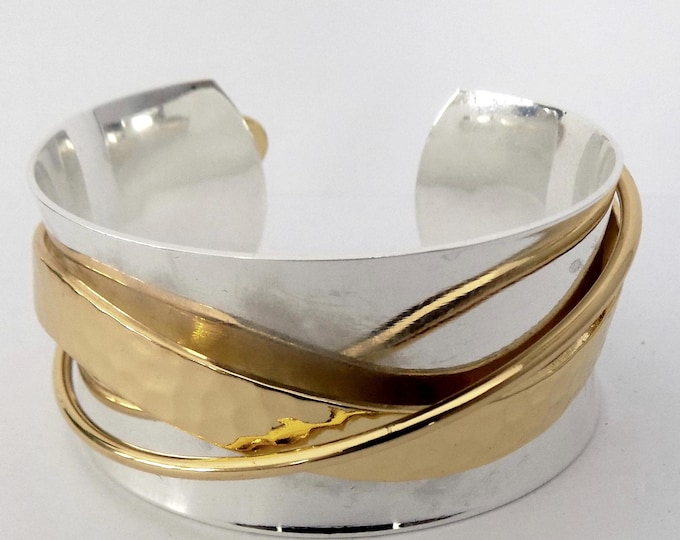 Bracelets, Hammered Wave, Silver, Gold, Cuff, Turquoise or Onyx