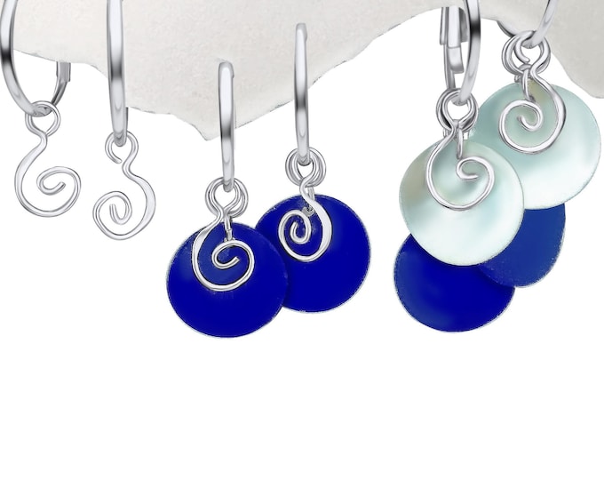 Silver Dangle Shell Earrings, Interchangeable shell earrings, silver Boho earrings, dangle drop earrings, handmade silver earrings