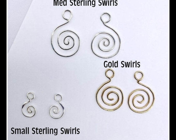 swirl charms, artistic artisan charms, interchangeable natural charms, gold charms, Sterling Silver charms, hoop charms, Sterling Hoolas