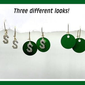Michigan State Earrings: Gold MSU Charms, Green Discs