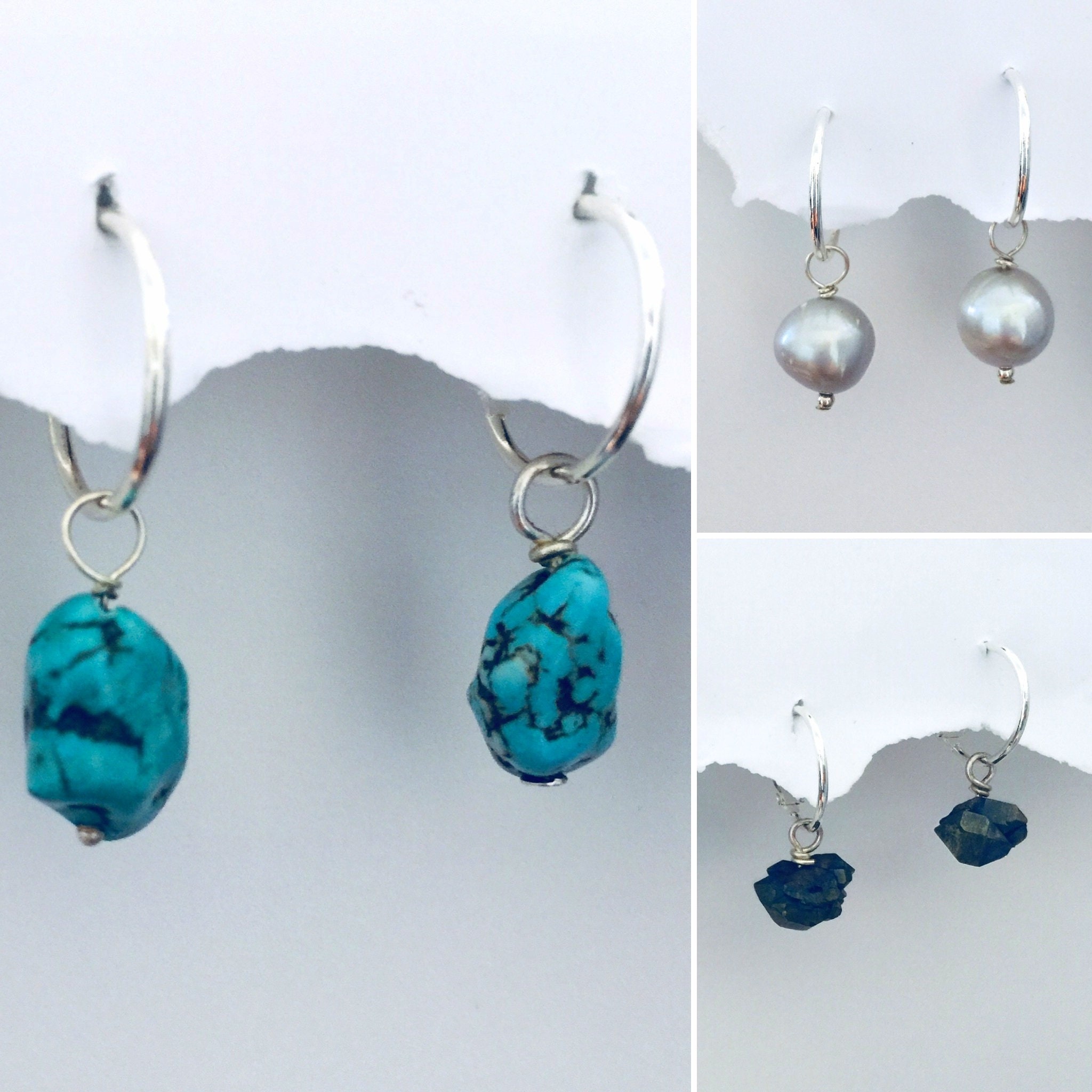 Gemstone Earrings, Interchangeable Turquoise Quartz Pearl Earrings ...