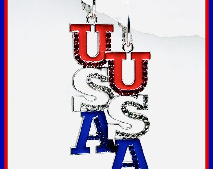 Fourth of July , USA Earrings, silver earrings, Flag earrings, Patriotic earrings, America earrings, red white and blue earrings,