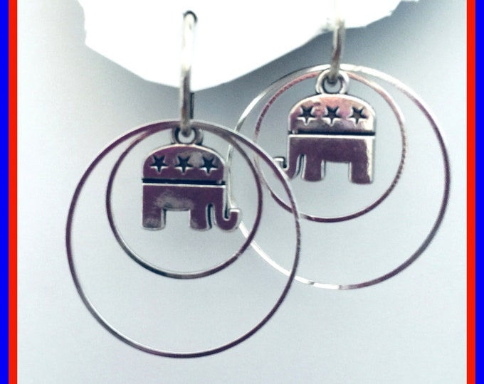 Republican Earrings, Interchangeable silver political earrings, Patriotic, Elephants