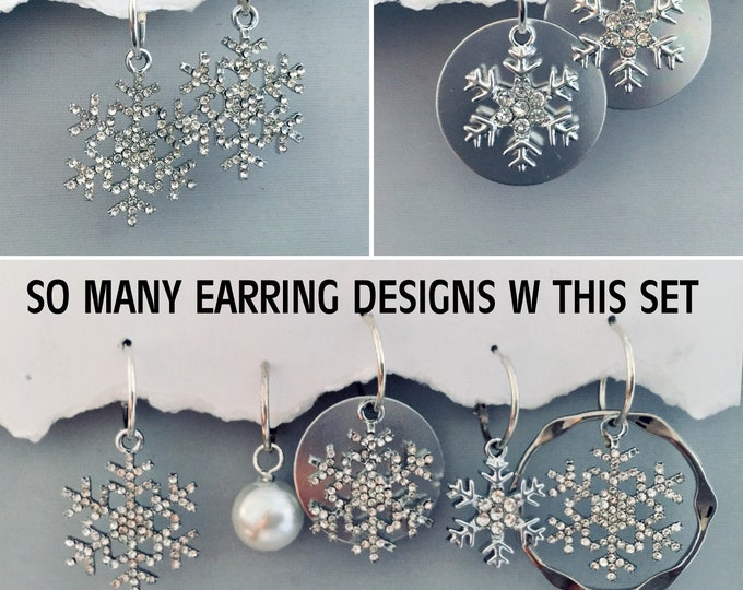 Snowflake Earring, Christmas Earring, Sparkle earring, Christmas earring set, Silver snowflake Earring, interchangeable, pearl earring