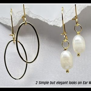 Gold Dangle Earrings: Interchangeable Pearl earrings image 6