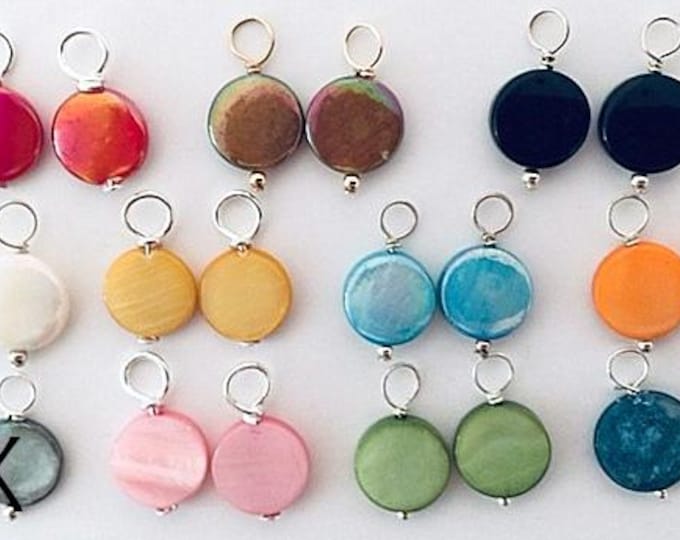 Shell Charms, Small Coin Beach shell charms, hoop earrings, charm earrings