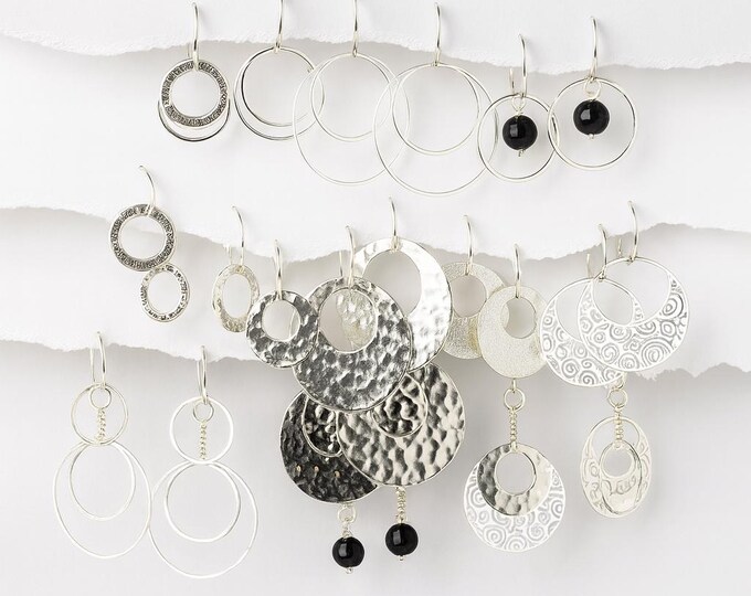 Handmade Silver Earrings with Interchangeable Hoops and Sparkle Charms – Mix & Match for over 300+ Different looks. Travel Box Included