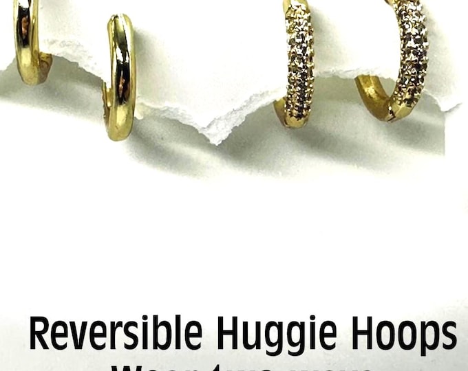 Reversible Huggie Hoops: Pave Gold & Silver Mini Earrings