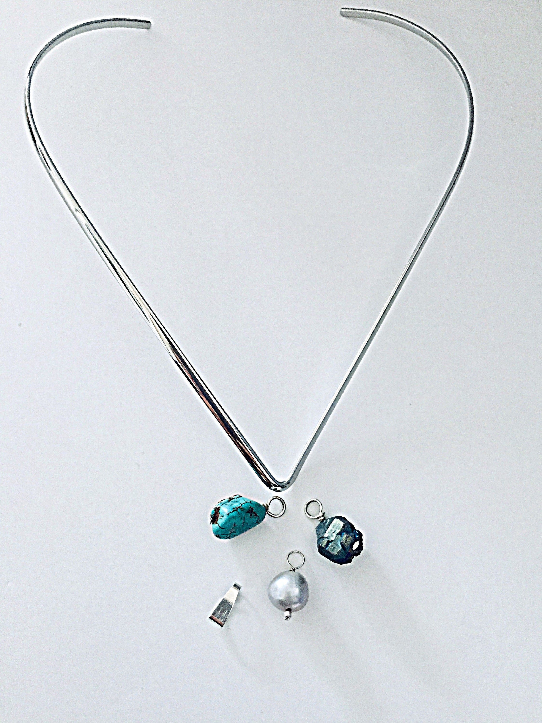 Gemstone Necklace, Interchangeable Turquoise Pearl necklace, Collar
