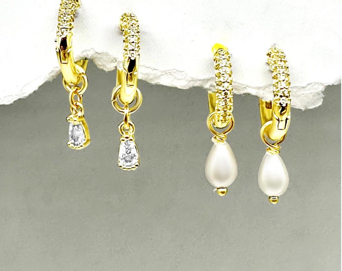 Gold Huggie Hoop Earrings, Interchangeable Gold Huggie Hoop, Huggie Hoop pearl earrings, Gold Earring, Huggie Hoop gold, hoop set