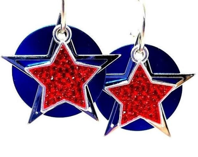 Patriotic  Earring, Fourth of July earrings, USA earrings, Interchangeable earrings, star flag earring, red white blue earring,