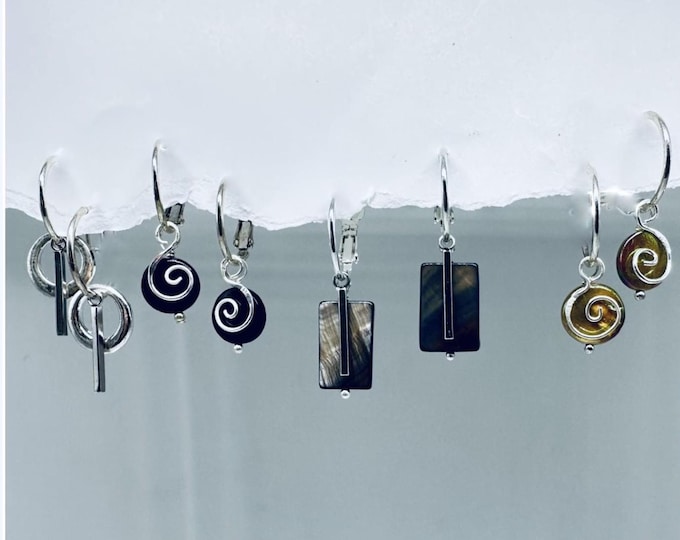 Interchangeable Shell Earrings Set: Sterling Silver Swirls, Fall earrings