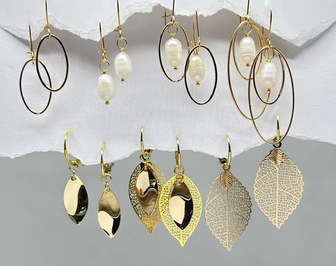 Gold Dangle Earrings: Interchangeable Pearl earrings