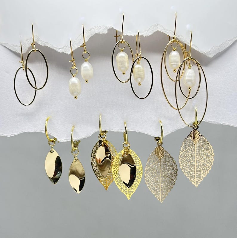 Gold Dangle Earrings: Interchangeable Pearl earrings image 1