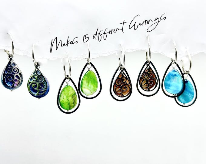 hammered silver earrings, teardrop shell earrings, handmade silver earrings, teardrop silver earrings, interchangeable shell earrings