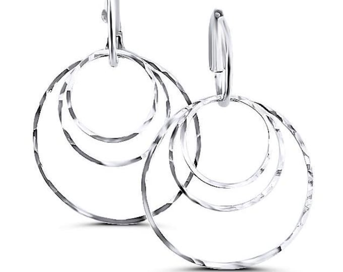 Hammered Silver Circle Earrings, Interchangeable Earrings, Hand made Silver Earrings, Silver shine Earring Set, Hand hammered Earrings