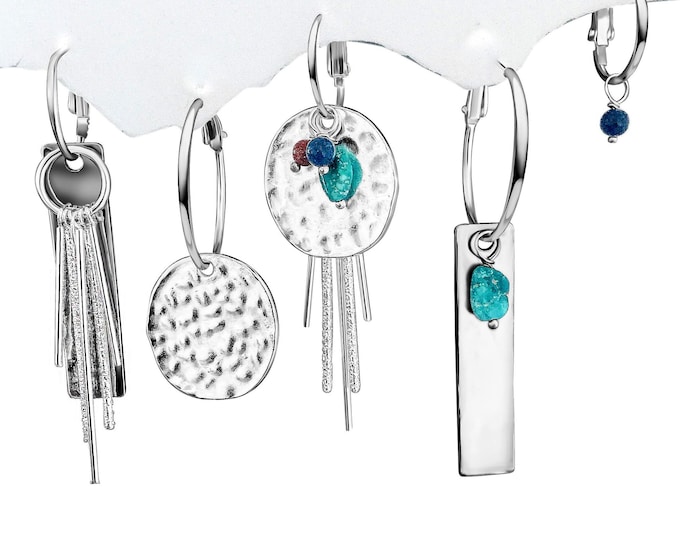 Hammered Dangle Silver Earring, Interchangeable earrings, Dangle Earrings, Bohemian Boho Earring, Handmade Dangle earring