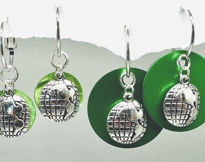 Earth Earrings, earth Charms, Earth hoop earrings, hoop earrings earth, Charms for hoops, Earth Day Hoolas